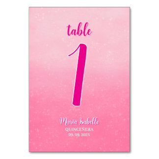 Numéro de table Quinceñera Rose Pailleté