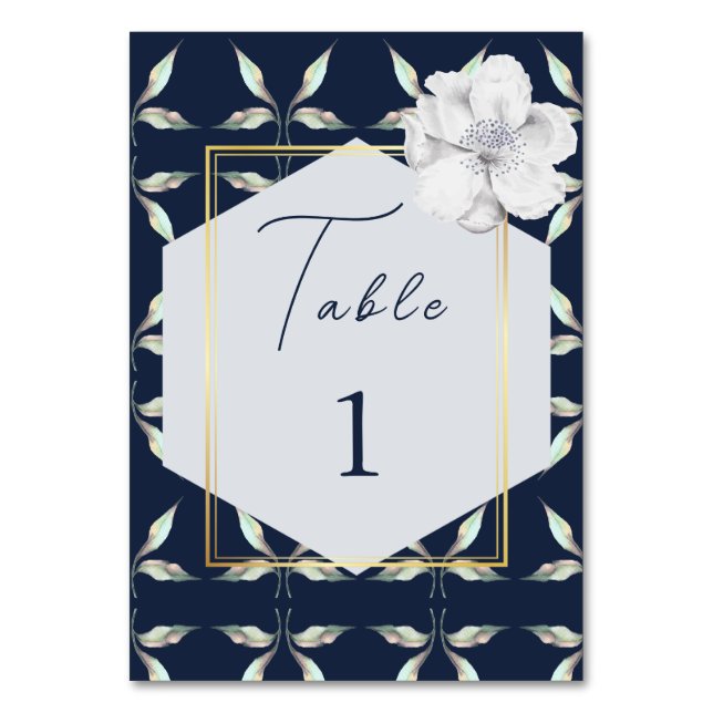 Numéro De Table quitter Motif et cadre Marine Blue Floral Mariage (Par défaut)