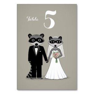 Numéro De Table Raccoons Mariée et Groom mariage réception