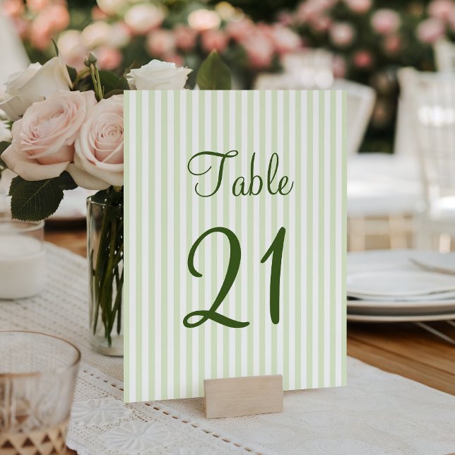 Numéro De Table Rayures vert clair et blanc (Light Green and White Stripes Table Number)