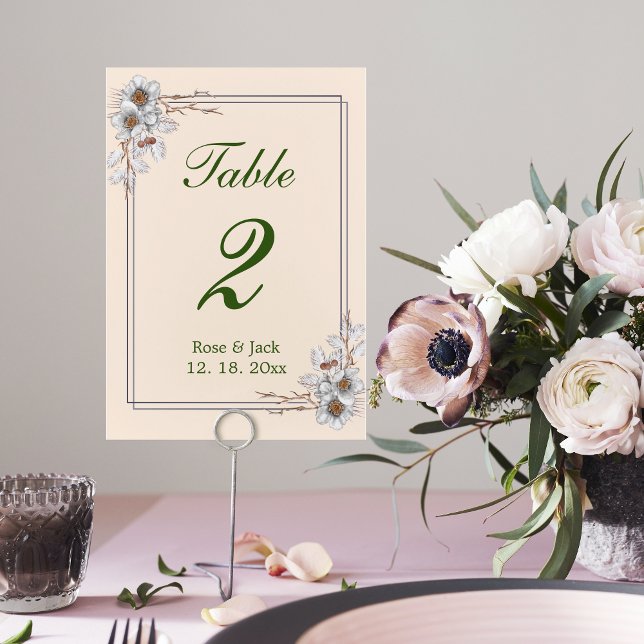 Numéro De Table Réception De Mariage D'Hiver Simple Et Esthétique (Winter wedding reception table number. simple and beautiful. aesthetic.)