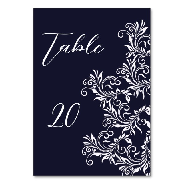 Numéro De Table Réception de mariage Marine et Blanc Élégant (Par défaut)
