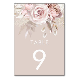 Numéro De Table Réception de mariage Rose Poussiéreuse et Beige Bl