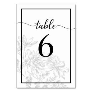 Numéro De Table Réception Noir Blanc Floral Chic Mariage