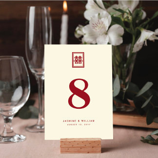 Numéro De Table Rectangle classique Double Bonheur Mariage chinois