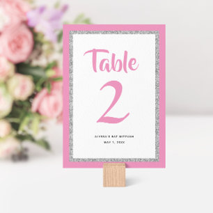 Numéro De Table Rectangle rose et argenté Bat mitzvah