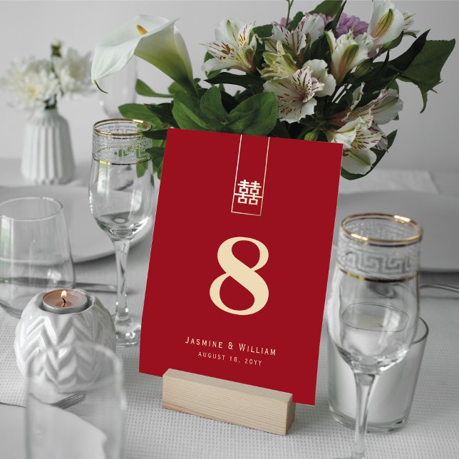 Numéro De Table Rectangle rouge or grand double Xi Mariage chinois (Créateur téléchargé)