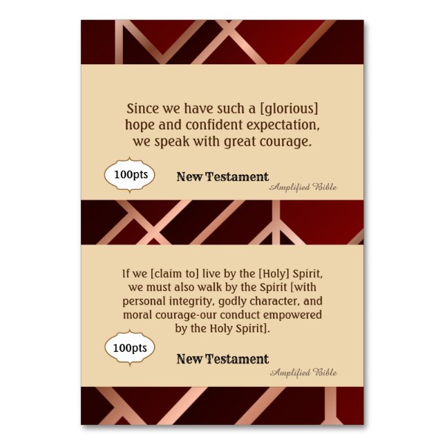 Numéro De Table Red Gold Scripture Reference Card pour le jeu (Dos)