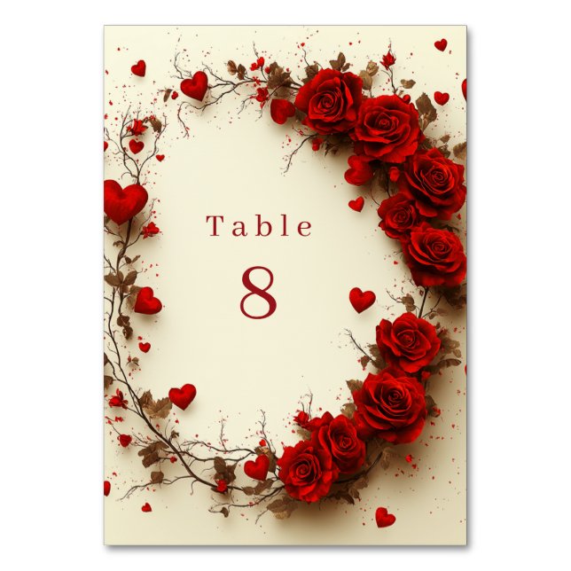 Numéro De Table Red Hearts Valentine's Day Wedding Celebration (Dos)