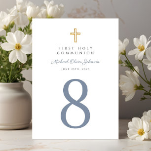 Numéro De Table Religieux Croix Bleue Garçon Première Communion