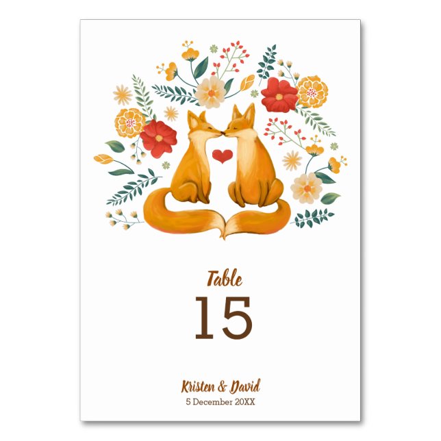 Numéro De Table Renards romantiques et Mariage de feuillage floral (Par défaut)