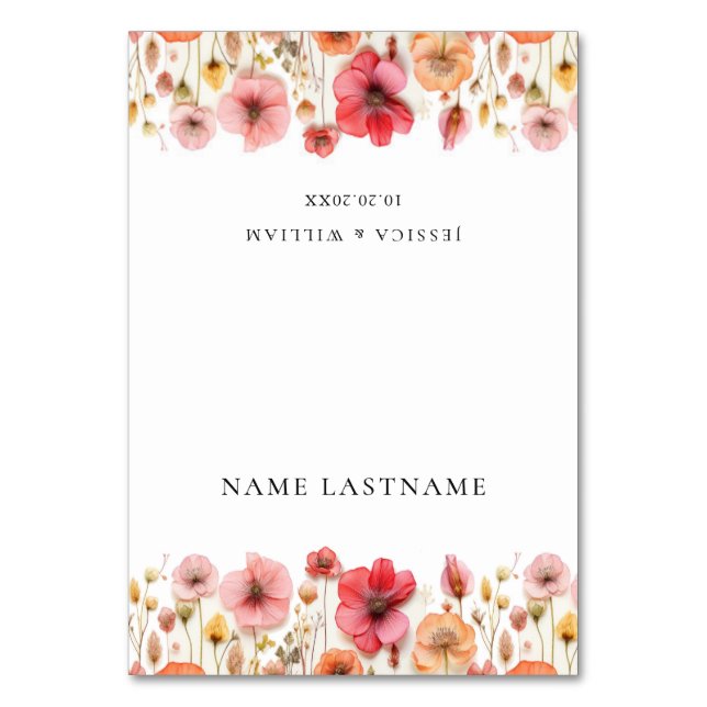 Numéro De Table Retro Pastel Boho Fleur sauvage Mariage Place Card (Par défaut)