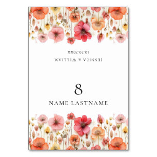 Numéro De Table Retro Pastel Boho Fleur sauvage Mariage Place Card