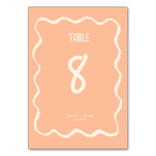 Numéro De Table Retro Squiggle Whimsical Quirky Peach Mariage