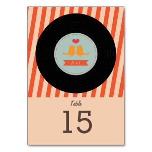 Numéro De Table Retro Vinyl Record Sky Blue Orange Mariage