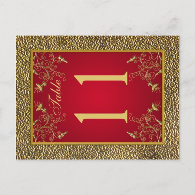 Numéro de table réversible rouge et or floral (Devant)