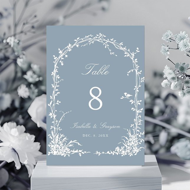Numéro De Table Romantic Botanical Arch Garden Wedding Dusty Blue (Créateur téléchargé)