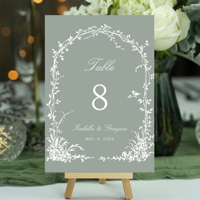 Numéro De Table Romantic Botanical Arch Garden Wedding Sage Green (Créateur téléchargé)