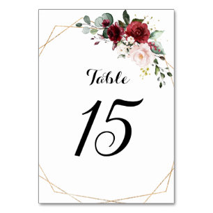 Numéro De Table Romantique Bourgogne Blush rose floral géométrique