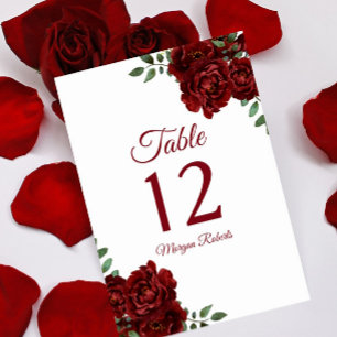 Numéro De Table Romantique Bourgogne Rouge Rose Mariage ou Quincea