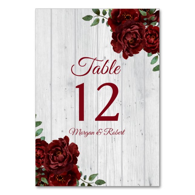 Numéro De Table Romantique Bourgogne Rouge Rose Rustique Mariage (Par défaut)