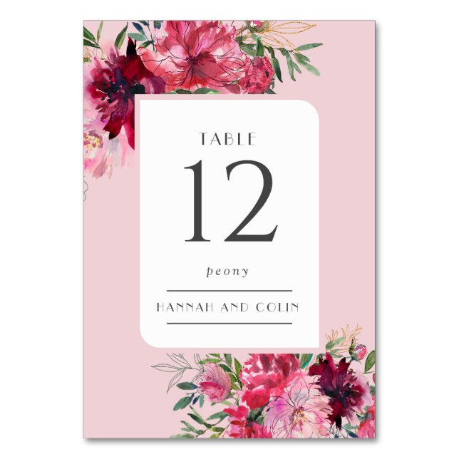 Numéro De Table Romantique Dusty Rose Peony Cadre moderne (Par défaut)