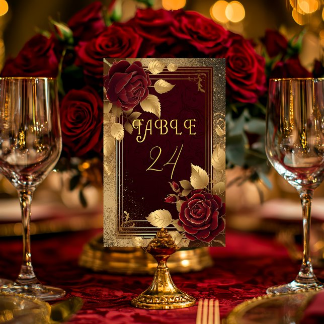 Numéro De Table Romantique Elégant Bourgogne Rouge Rose & Mariage  (Elegant Rustic Spanish Red Rose Wedding Table Number
Flamenco Collection)