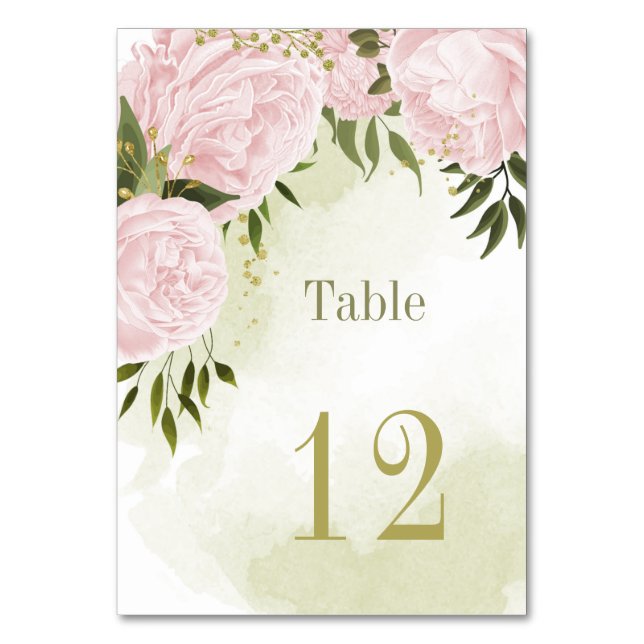 Numéro De Table Romantique fleurs roses verdure botanique (Par défaut)