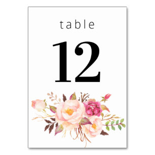 Numéro De Table Rose Bleu Fleur floraison 3- Blanc