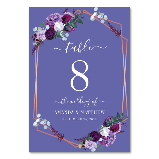 Numéro De Table Rose botanique violet  Gold Frame Mariage (Par défaut)