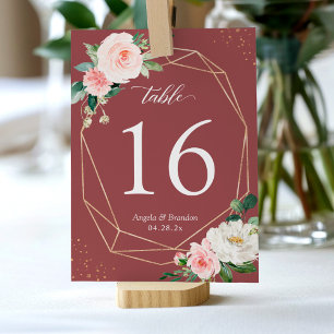 Numéro De Table Rose de cannelle Blush Floral Mariage de cadre géo