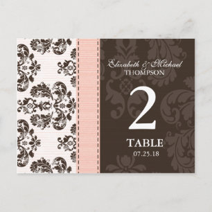 Numéro de table rose et Brown Vintage Mariage dama