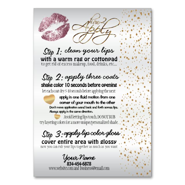 Numéro De Table Rose et or Confetti Lip Instructions 2 (Par défaut)