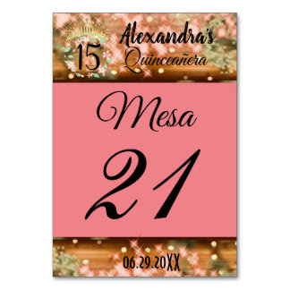 Numéro De Table Rose étincelant or espagnol Quinceañera Princesse