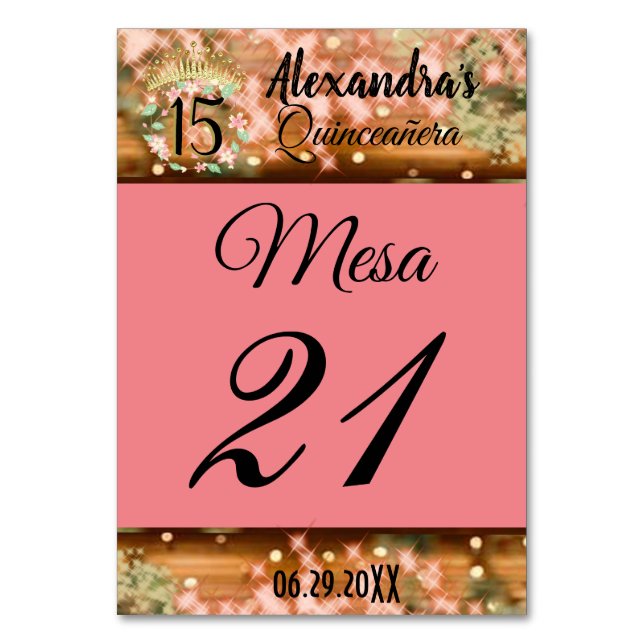 Numéro De Table Rose étincelant or espagnol Quinceañera Princesse (Par défaut)