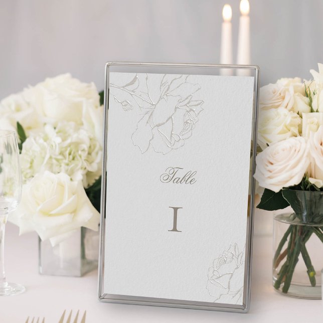 Numéro De Table Rose Faux Embossés Ivory Formal Elégant Mariage (roses wedding table number card faux embossed ivory formal modern classic elegant black tie regal)