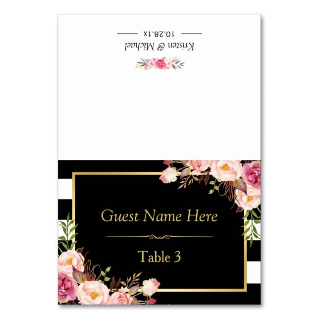 Numéro De Table Rose Floral Noir Blancs Mariage Place (Par défaut)