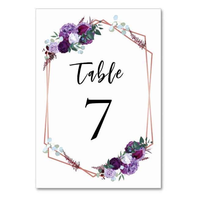 Numéro De Table Rose Floral violet Mariage géométrique or (Par défaut)