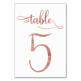 Numéro De Table Rose Gold faux feuille 3.5x5 | Tableau 5