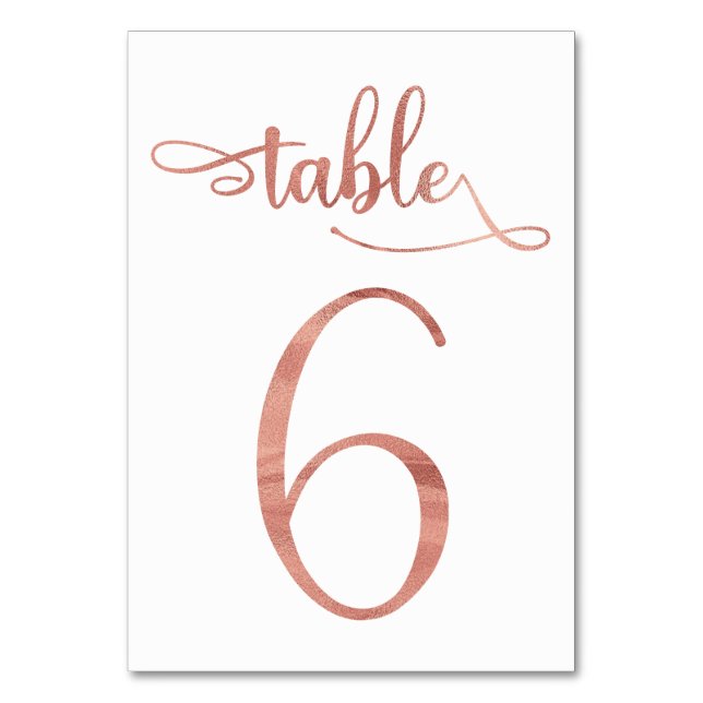 Numéro De Table Rose Gold faux feuille 3.5x5 | Tableau 6 (Par défaut)