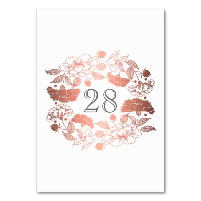 Numéro De Table Rose Gold Floral Wreath Peonies Jardin Mariage (Par défaut)