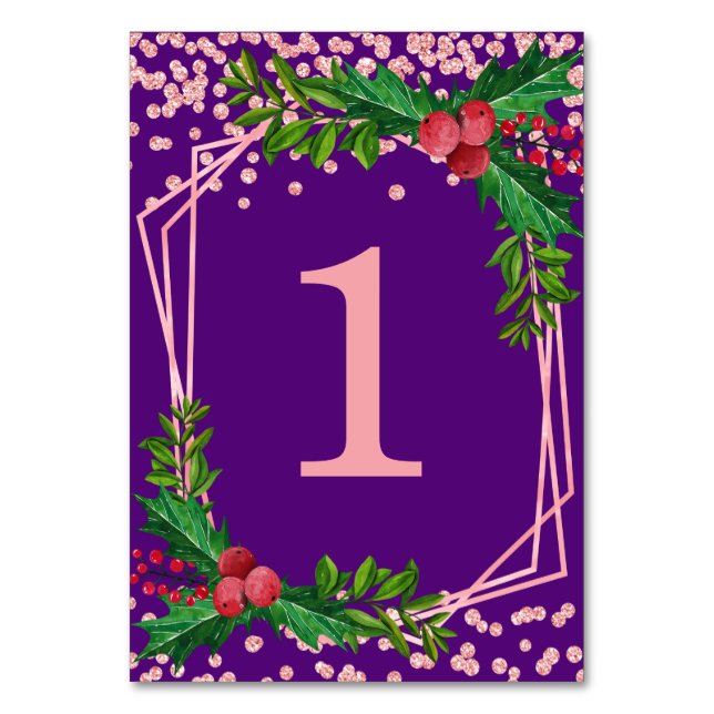 Numéro De Table Rose Gold Purple Holly Parties scintillant Confett (Par défaut)