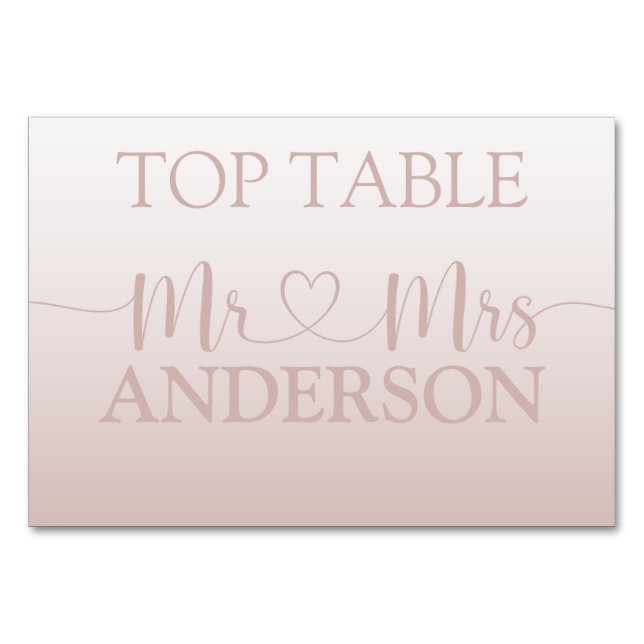 Numéro De Table Rose moderne Gold Gradient Mariage Top Table (Devant)
