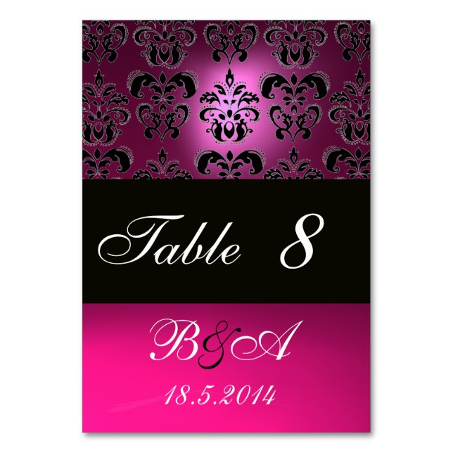 NUMÉRO DE TABLE ROSE, NOIR DE FUCHSIE, MONOGRAMME DE DOMMASSE BLAN (Dos)