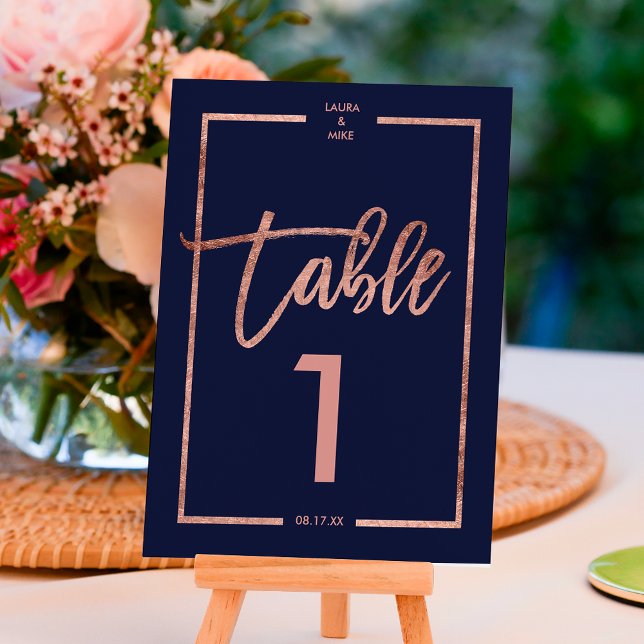Numéro De Table Rose or frame script marine bleu table numéro (Créateur téléchargé)