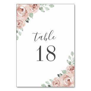 Numéro De Table Rose Poussiéreuse Fleurs Aquarelle Élégant Mariage