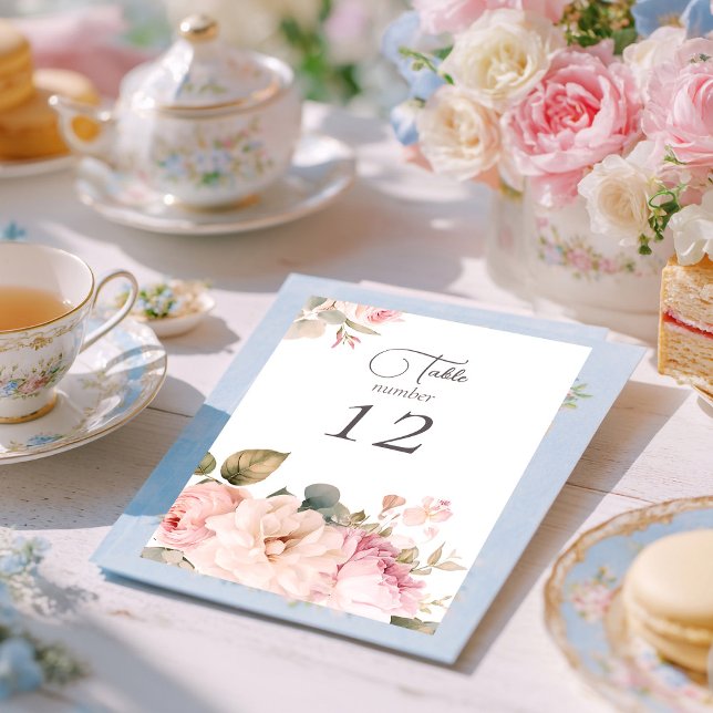 Numéro De Table Rose romantique à fleurs aquarelle mariage (Créateur téléchargé)