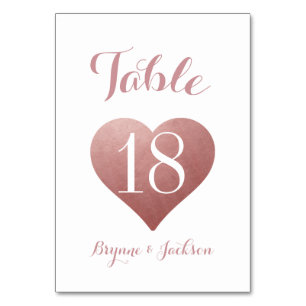 Numéro De Table Rose romantique Mariage de coeur rose or