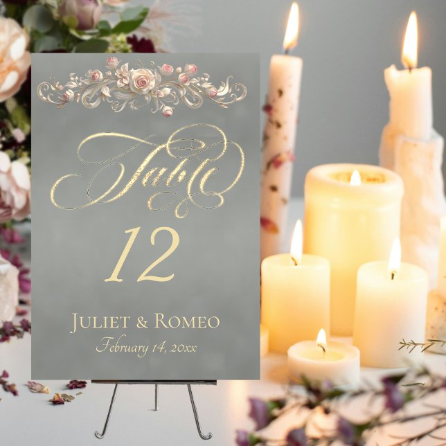 Numéro De Table Rose Scroll & Ruban - Sauge (Créateur téléchargé)