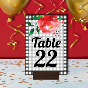 Numéro De Table Rose sur le Jour du Derby En vichy noir et blanc